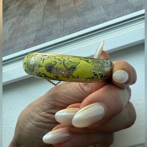 Vintage Yellow Enamel Silver Bangle with Elephant Design